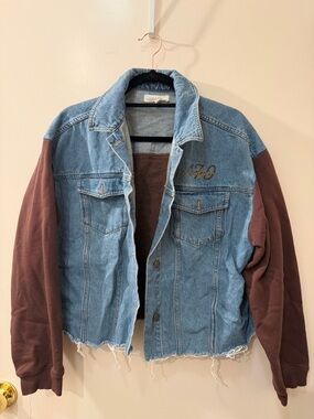 Denim Jean Jacket with Brown Sleeve Knit - Unbranded